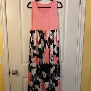 Pink and black floral maxi dress